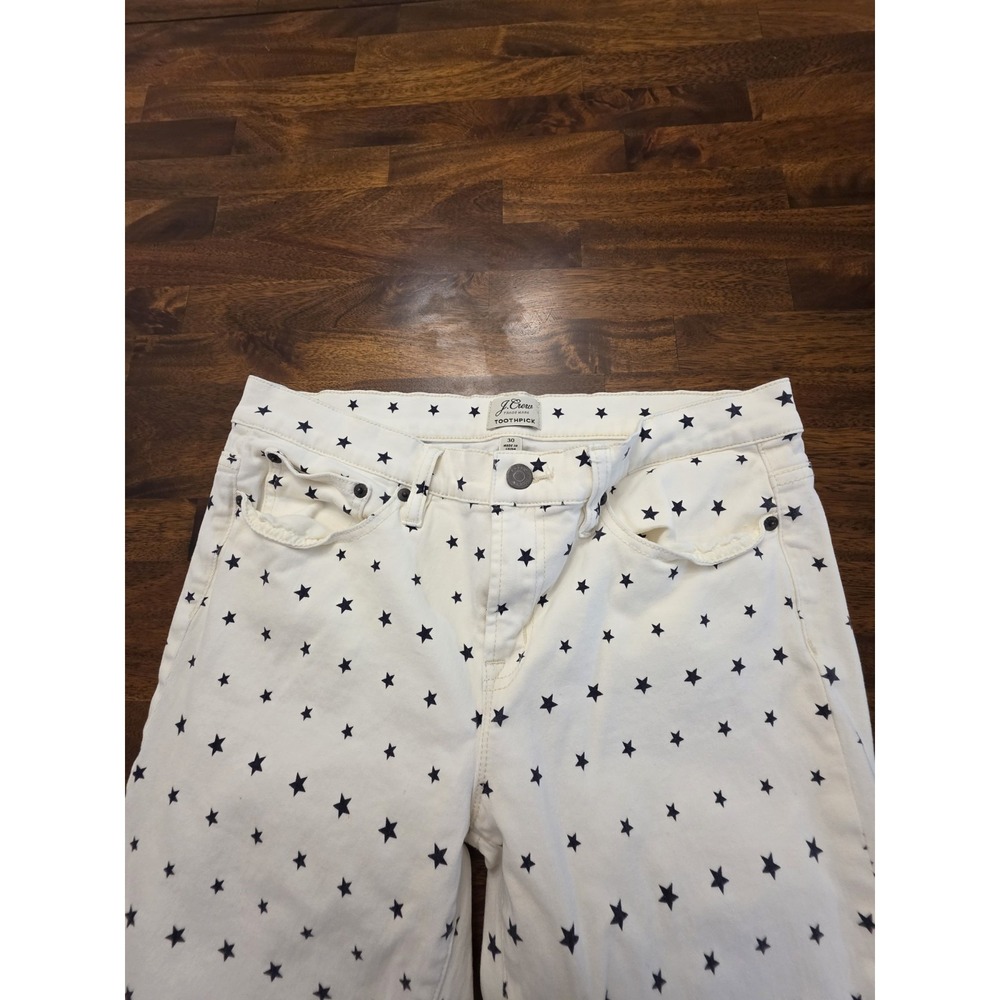 J Crew‎ Women's Jeans Toothpick Size 30 White Stars Stretchy Y2k Genx Genz - Picture 10 of 14